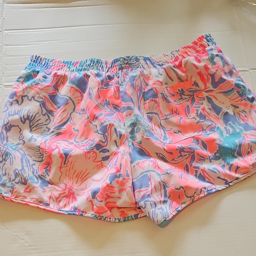 Lilly Pulitzer Pink and Blue Athletic Shorts Vibrant Floral Design